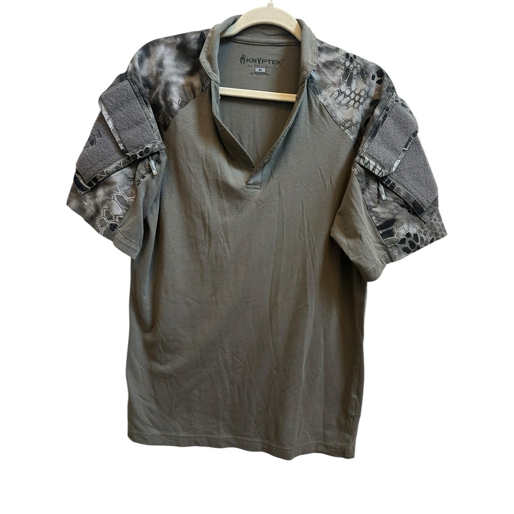 Kryptek Mens Gray Camo Rugby Shirt Tactical Short Sleeve Sz Medium